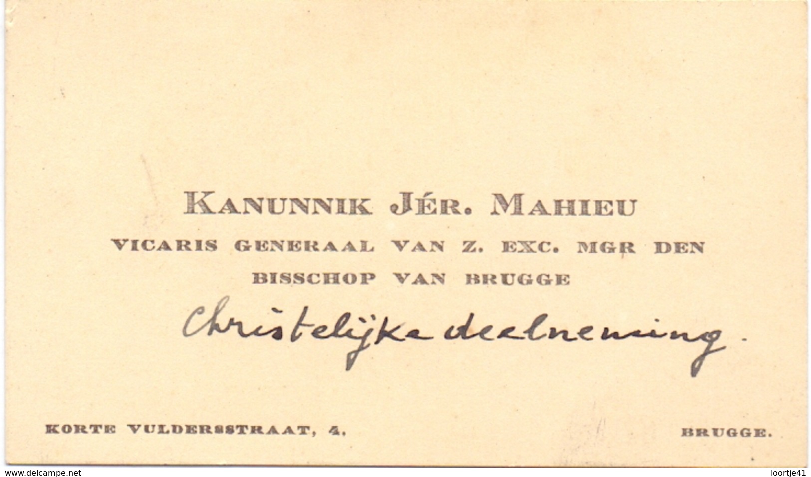 Visitekaartje - Carte Visite - Kanunnik Jér. Mahieu - Brugge - Cartes De Visite