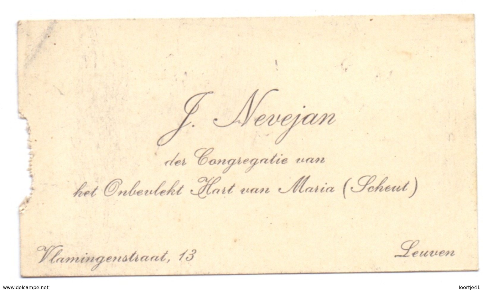 Visitekaartje - Carte Visite - J. Nevejan - Congregatie Onb. Hart Van Maria - Scheut - Leuven - Cartes De Visite