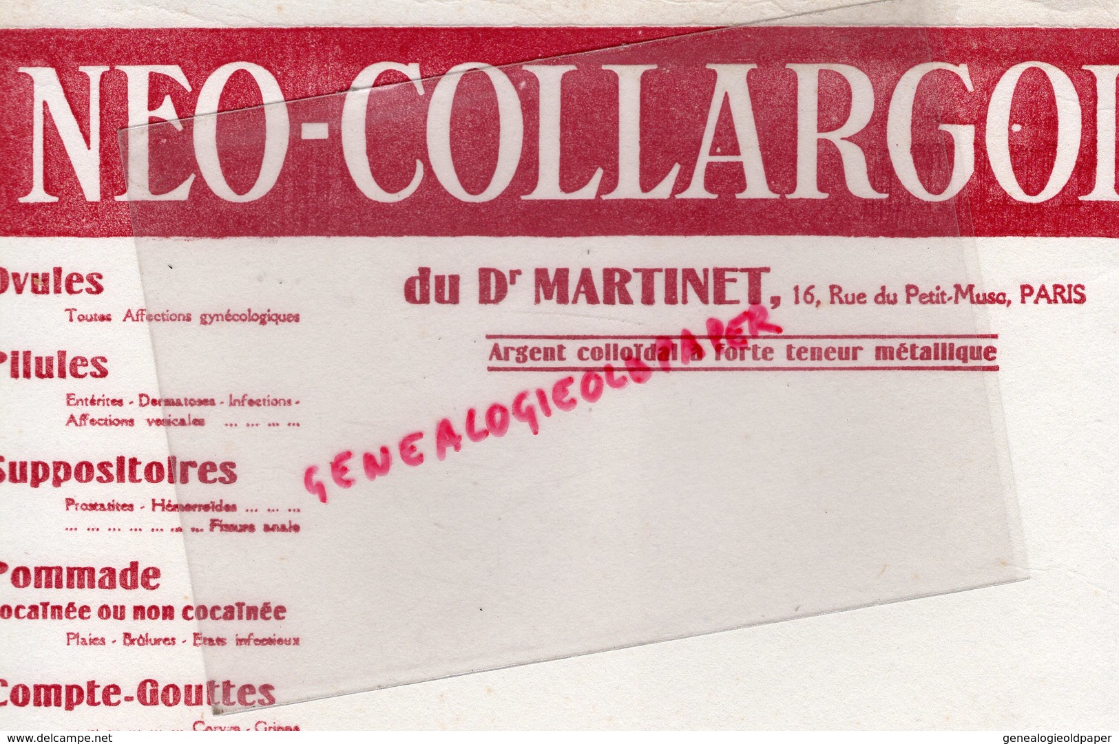 75- PARIS- BUVARD NEO COLLARGOL DU DOCTEUR MARTINET-16 RUE PETIT MUSC-SUPPOSITOIRES-POMMADE -PHARMACIE - Drogerie & Apotheke