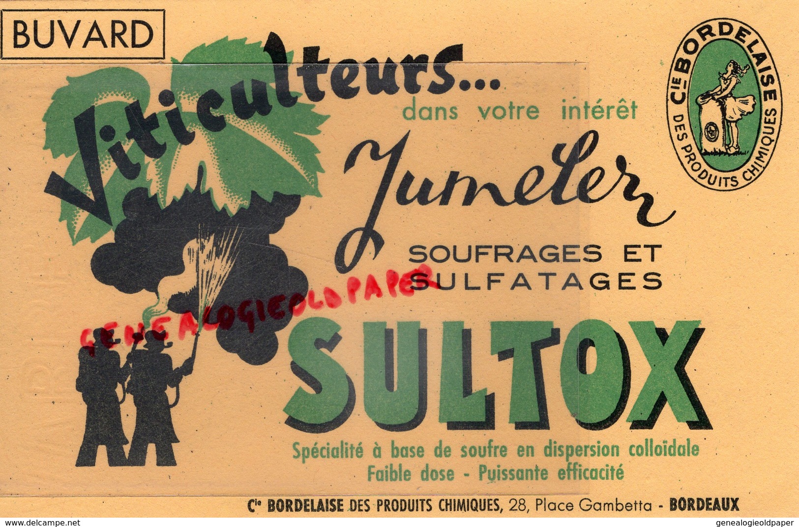 33- BORDEAUX- BUVARD SULTOX VITICULTEURS- COMPAGNIE BORDELAISE PRODUITS CHIMIQUES-28 PLACE GAMBETTA - Landbouw