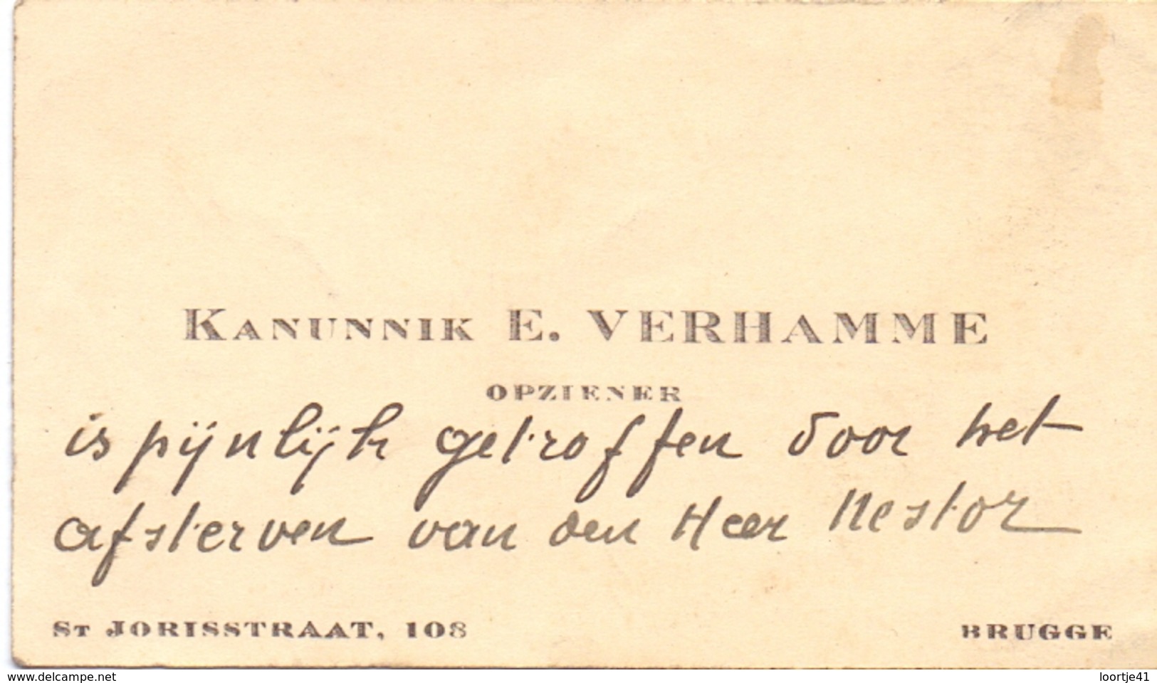 Visitekaartje - Carte Visite - Kanunnik E. Verhamme - Brugge - Cartes De Visite