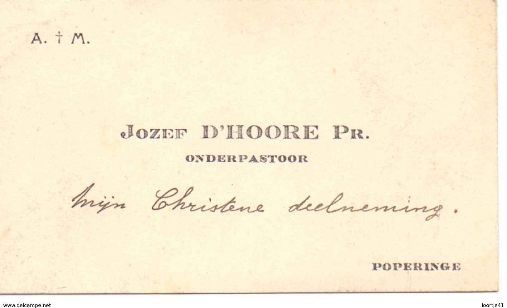 Visitekaartje - Carte Visite - Onderpastoor Jozef D'Hoore - Poperinge - Cartes De Visite