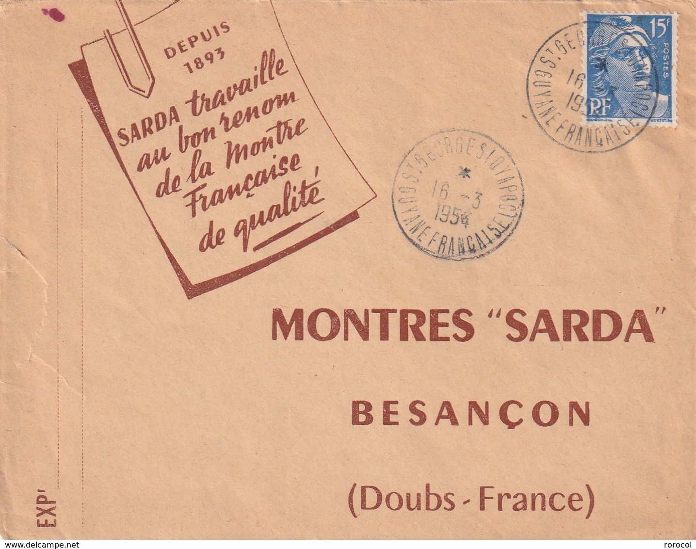 GUYANE LETTRE 1954 ST GEORGES OYAPOC Marianne De Gandon - Storia Postale