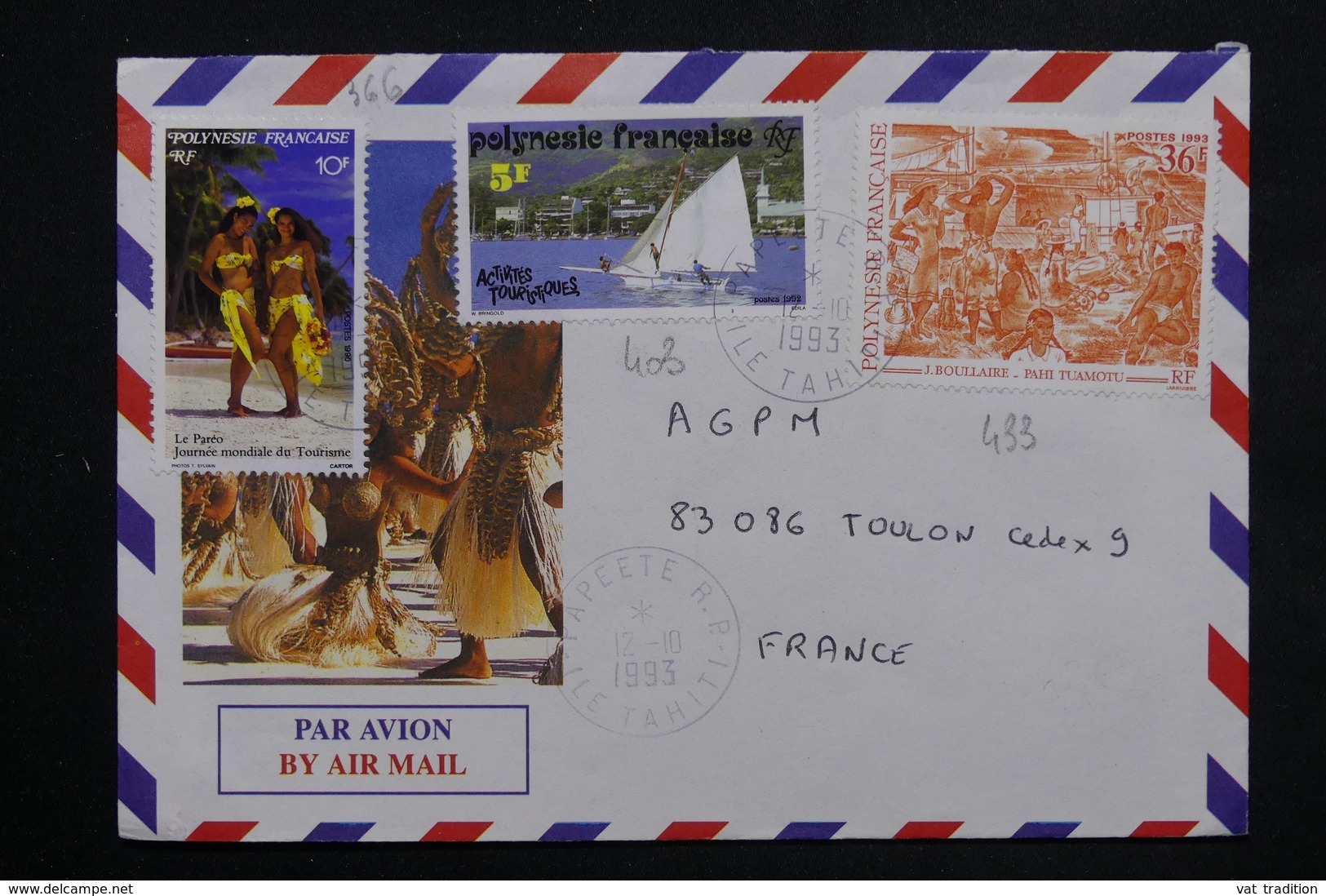 POLYNÉSIE - Enveloppe Touristique De Papeete Pour La France 1993 , Affranchissement Plaisant - L 23820 - Lettres & Documents