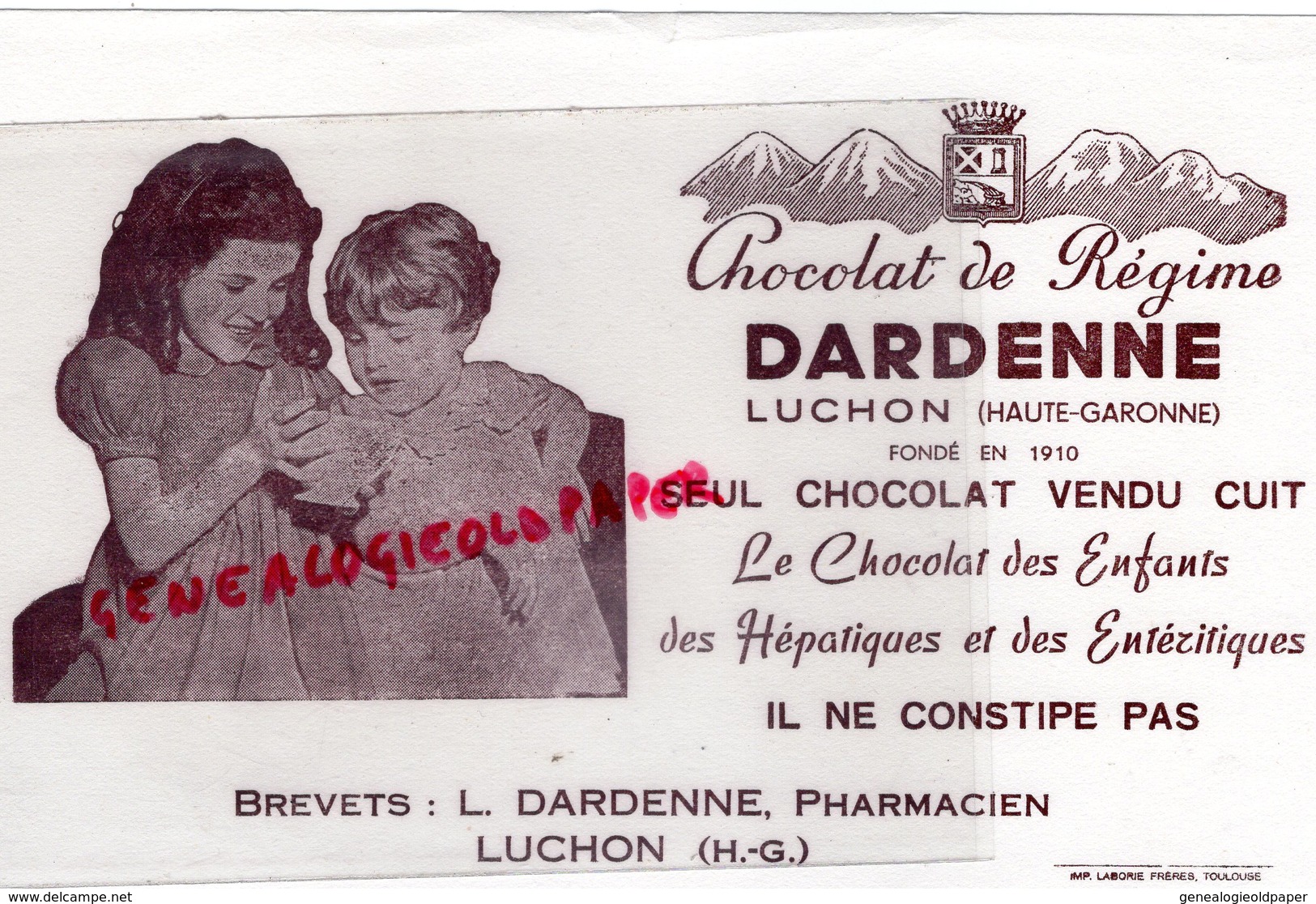 31 - LUCHON - BUVARD CHOCOLAT DE REGIME DARDENNE- PHARMACIEN  PHARMACIE - ENFANTS - Lebensmittel