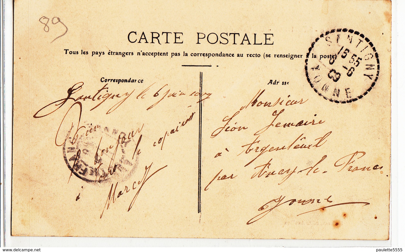 CPA- SANTIGNY - Un Coin De La Place-1909- Dép89-2scans - Autres & Non Classés