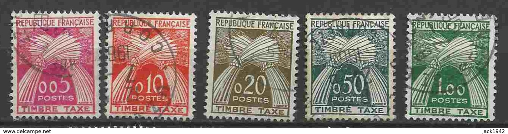 - Yvert N°90 à 94 - Type Gerbes Avec Légende Timbre-Taxe Série En Nouveaux Francs - 1960-.... Usados