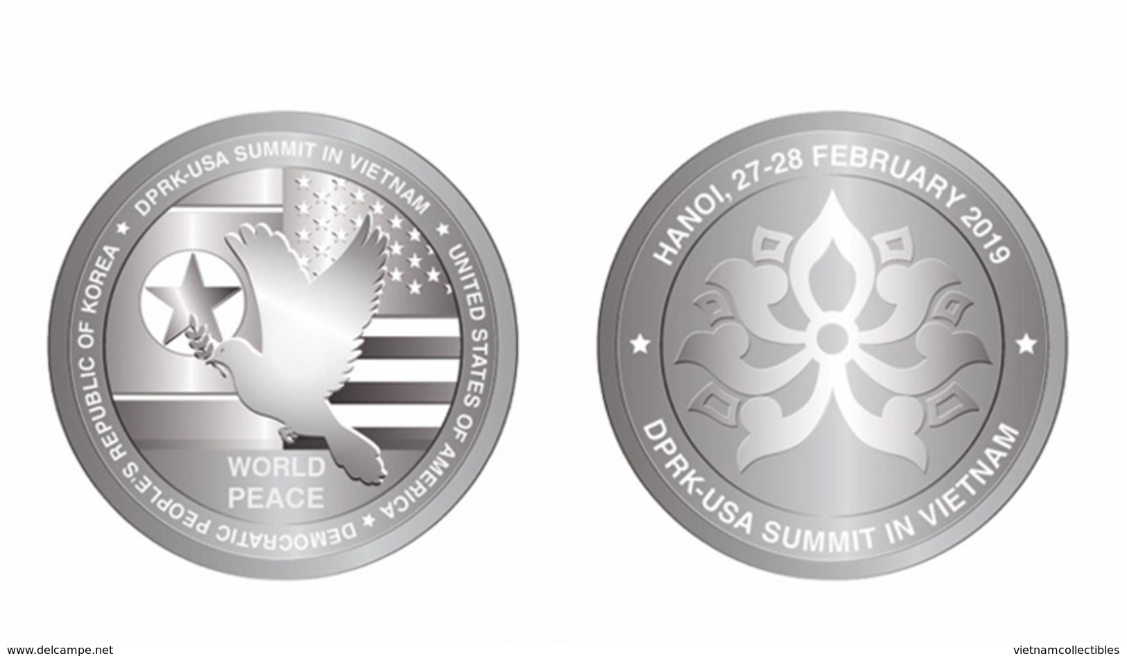 Vietnam Viet Nam Commemorative Silver Coin Series 1 : US - North Korea Summit In Hanoi 27-28th Of Feb 2019 - Vietnam