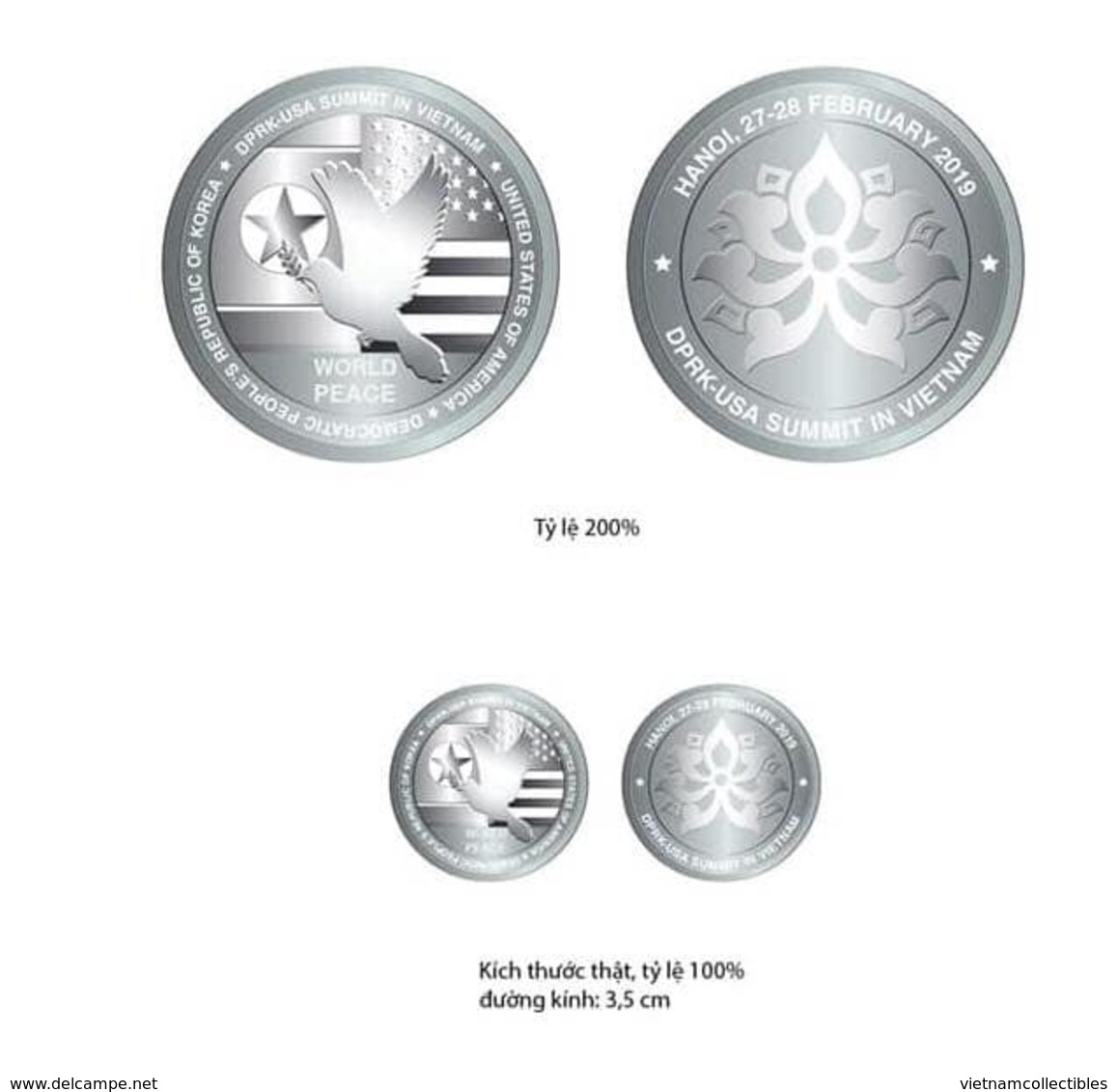 Vietnam Viet Nam Commemorative Silver Coin Series 1 : US - North Korea Summit In Hanoi 27-28th Of Feb 2019 - Viêt-Nam