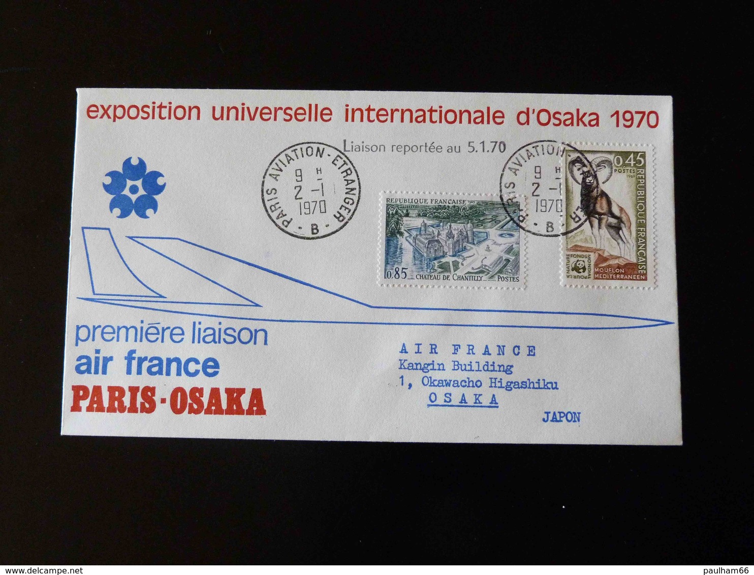 PREMIERE LIAISON  AIR FRANCE  PARIS - OSAKA    -  1970  - - 1960-.... Lettres & Documents