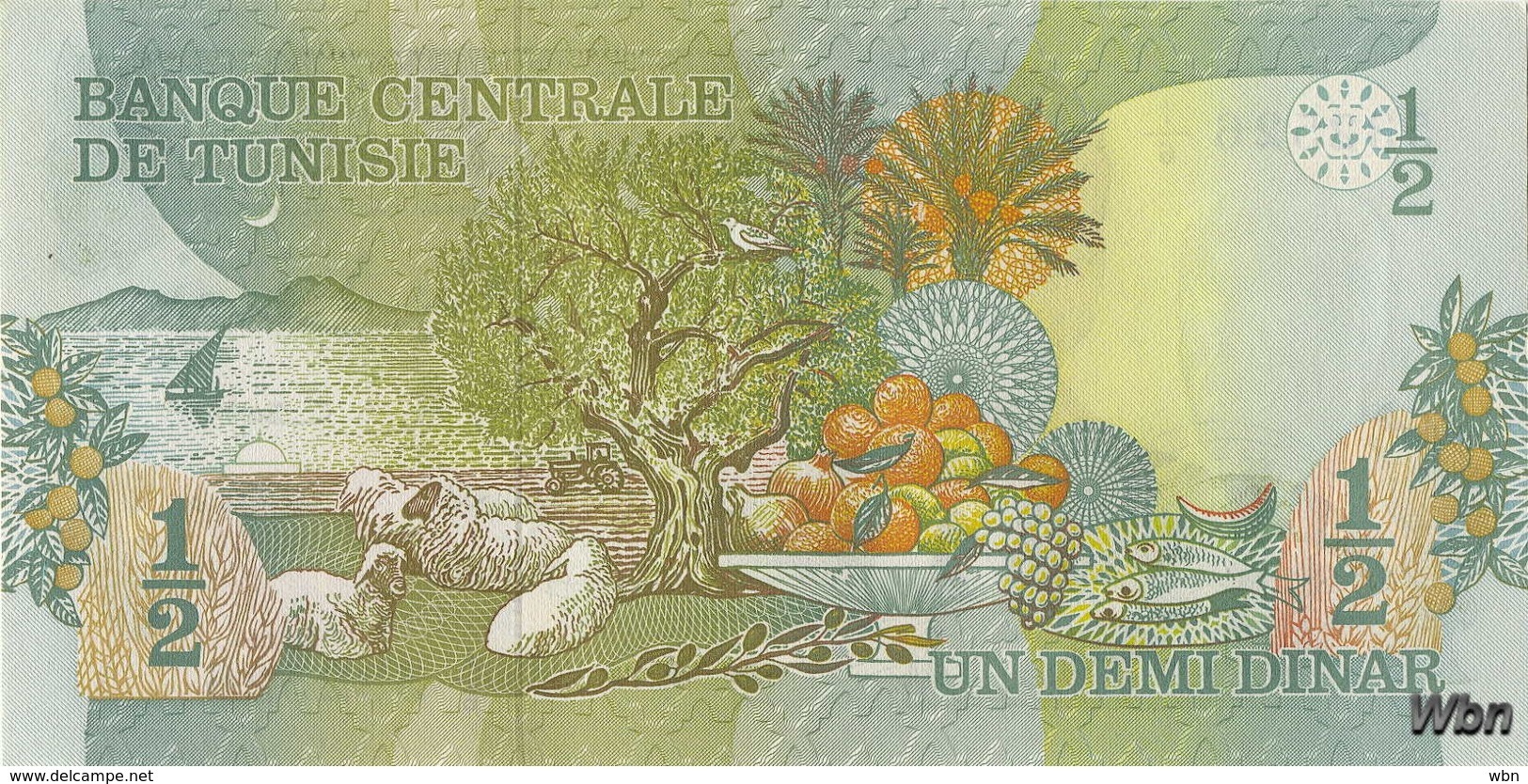 Tunisie 1/2 Dinar (P69) 1973 (Pref: A/6) -UNC- - Tusesië