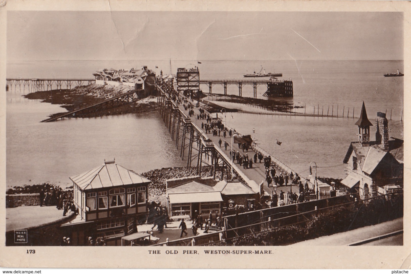 B&W - RPPC - Real Photo - 1910 (?) - Pier Weston-Super-Mare - Animated - Acceptable Condition - Written Stamp Postmark - Weston-Super-Mare