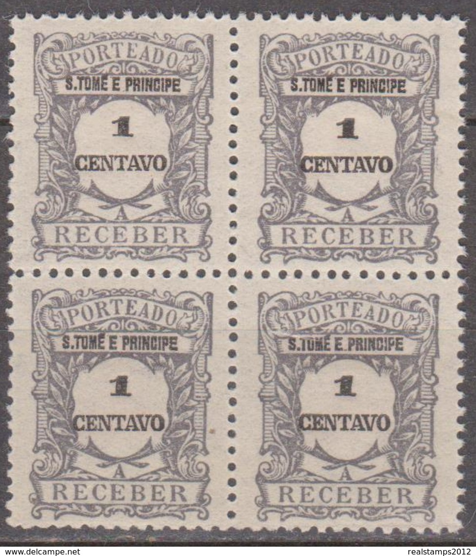 S.TOMÉ E PRÍNCIPE-1922- PORTEADO-Tipo De1904, Com Valor Em Centavos.  1 C. (QUADRA) ** MNH  Pap. Pont.  Afinsa Nº 43 - St. Thomas & Prince