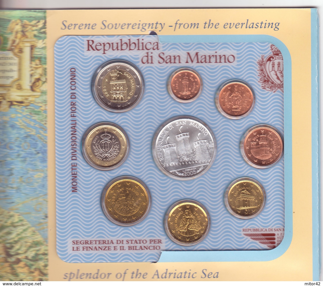 San Marino-2005-Divisionale 9 Val. Col 5  Euro-Unificato E.80 - San Marino