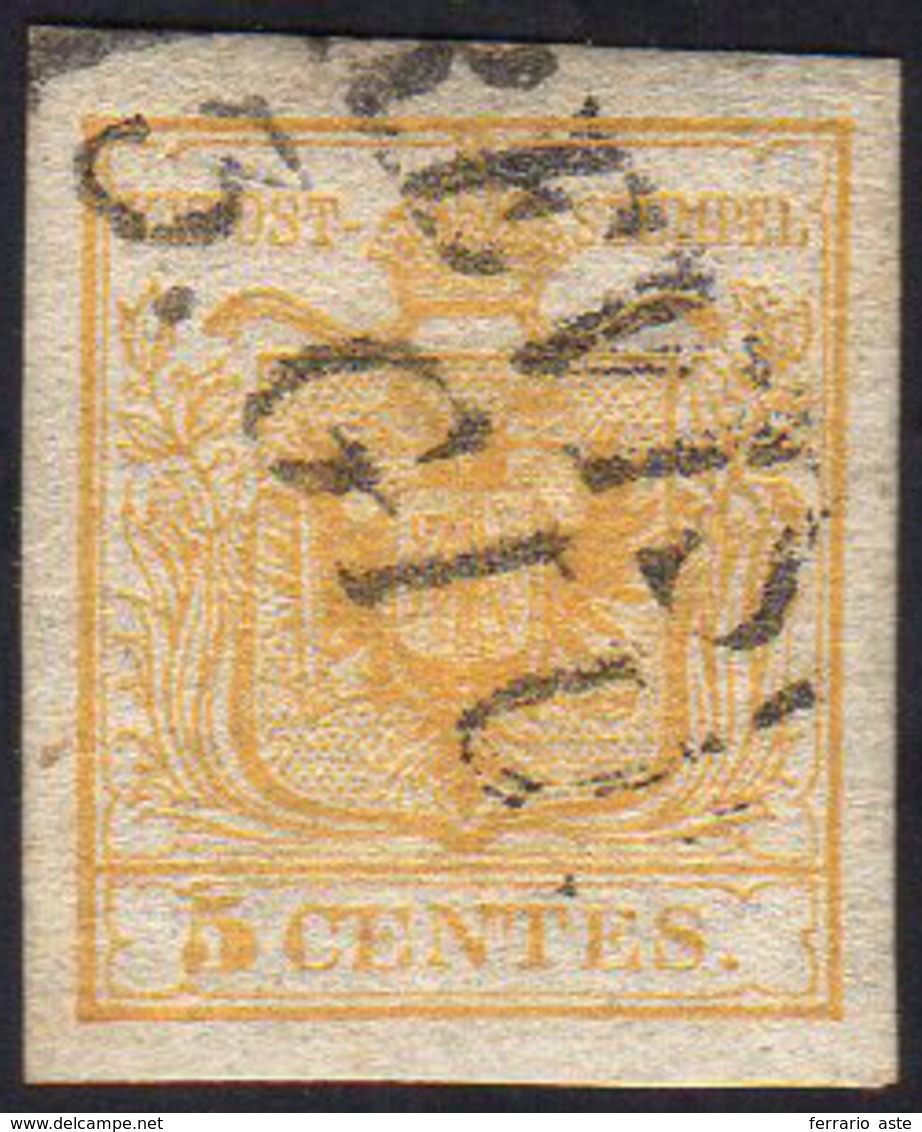 1850 - 5 Cent. Giallo Limone, I Tiratura (1c), Perfetto, Usato A Treviso 13/6. Bello! A.Diena, Ferra... - Lombardo-Veneto