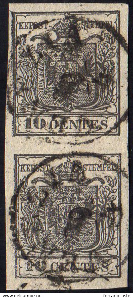 1850 - 10 Cent. Nero, Carta A Mano (2), Coppia, Perfetta, Usata A Venezia 9/4. G.Oliva.... - Lombardo-Vénétie