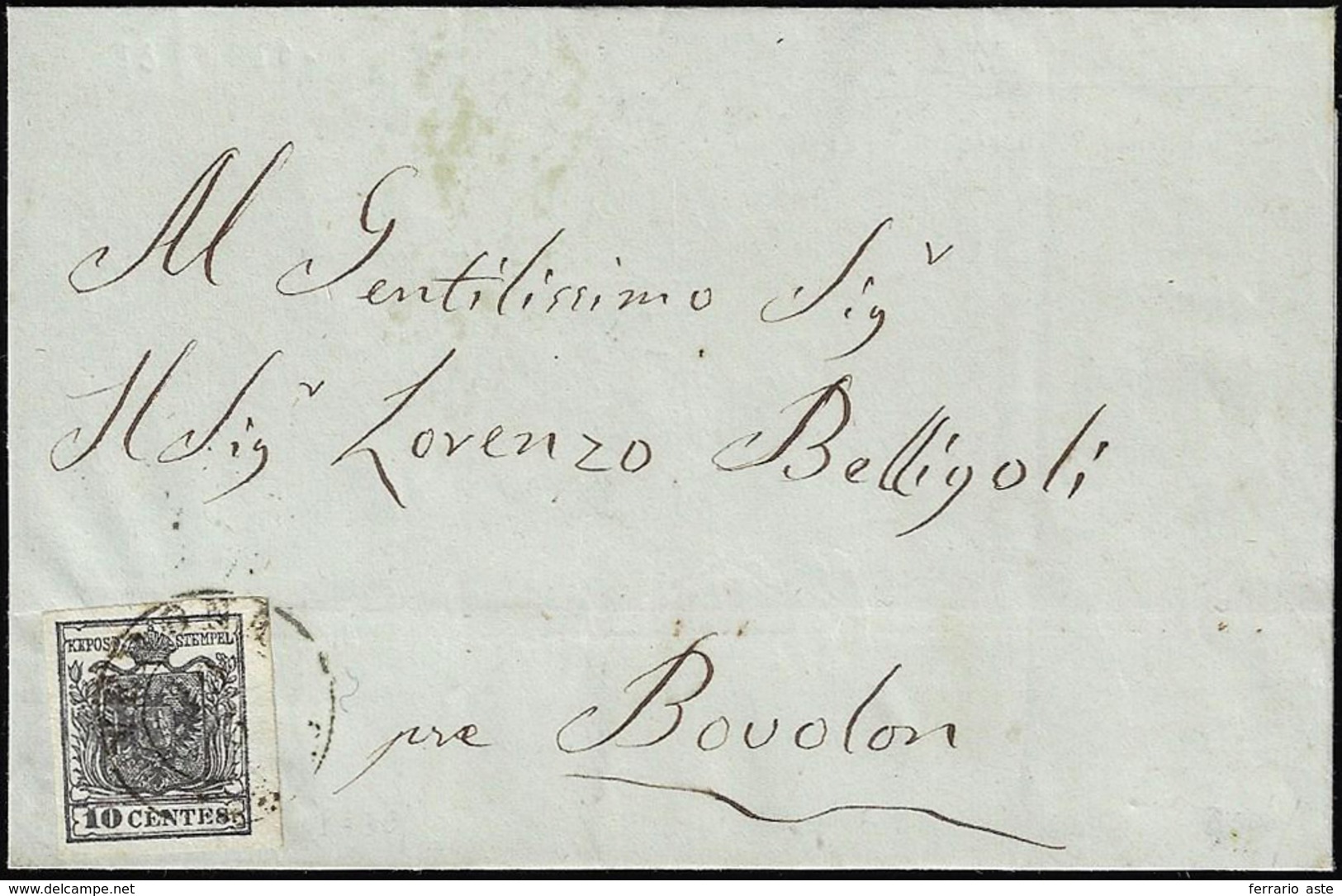 1850 - 10 Cent. Nero, Carta A Mano (2), Perfetto, Isolato Su Sovracoperta Di Lettera Da Verona 19/6 ... - Lombardo-Vénétie