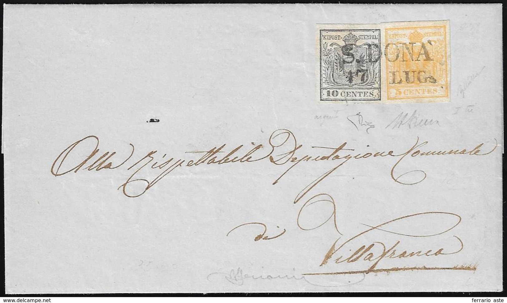 1850 - 10 Cent. Grigio Argento, I Tiratura, 5 Cent. Giallo, I Tiratura (2a,1a), Perfetti, Su Sovraco... - Lombardo-Veneto