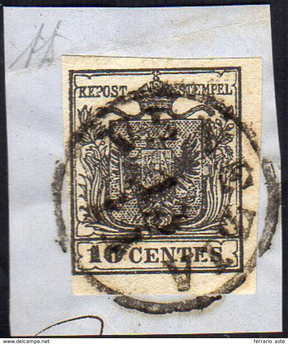 1850 - 5 Cent. Nero Intenso, Carta A Mano (2d), Perfetto, Usato Su Piccolo Frammento A Venezia 13/11... - Lombardo-Veneto