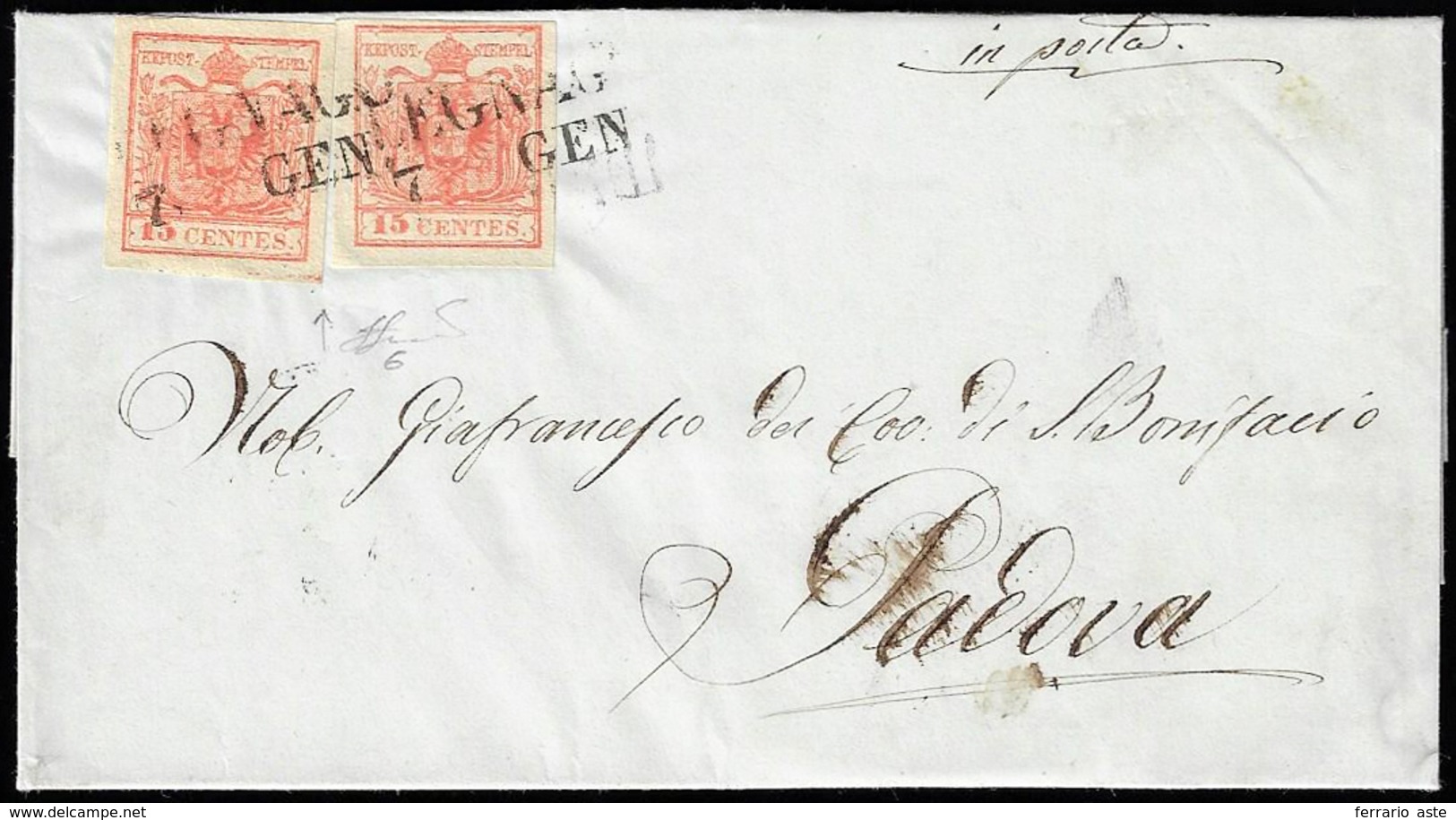 1853 - 15 Cent. Rosso, III Tipo, Carta A Mano, Due Esemplari, Uno Con Spazio Tipografico In Basso (6... - Lombardo-Venetien