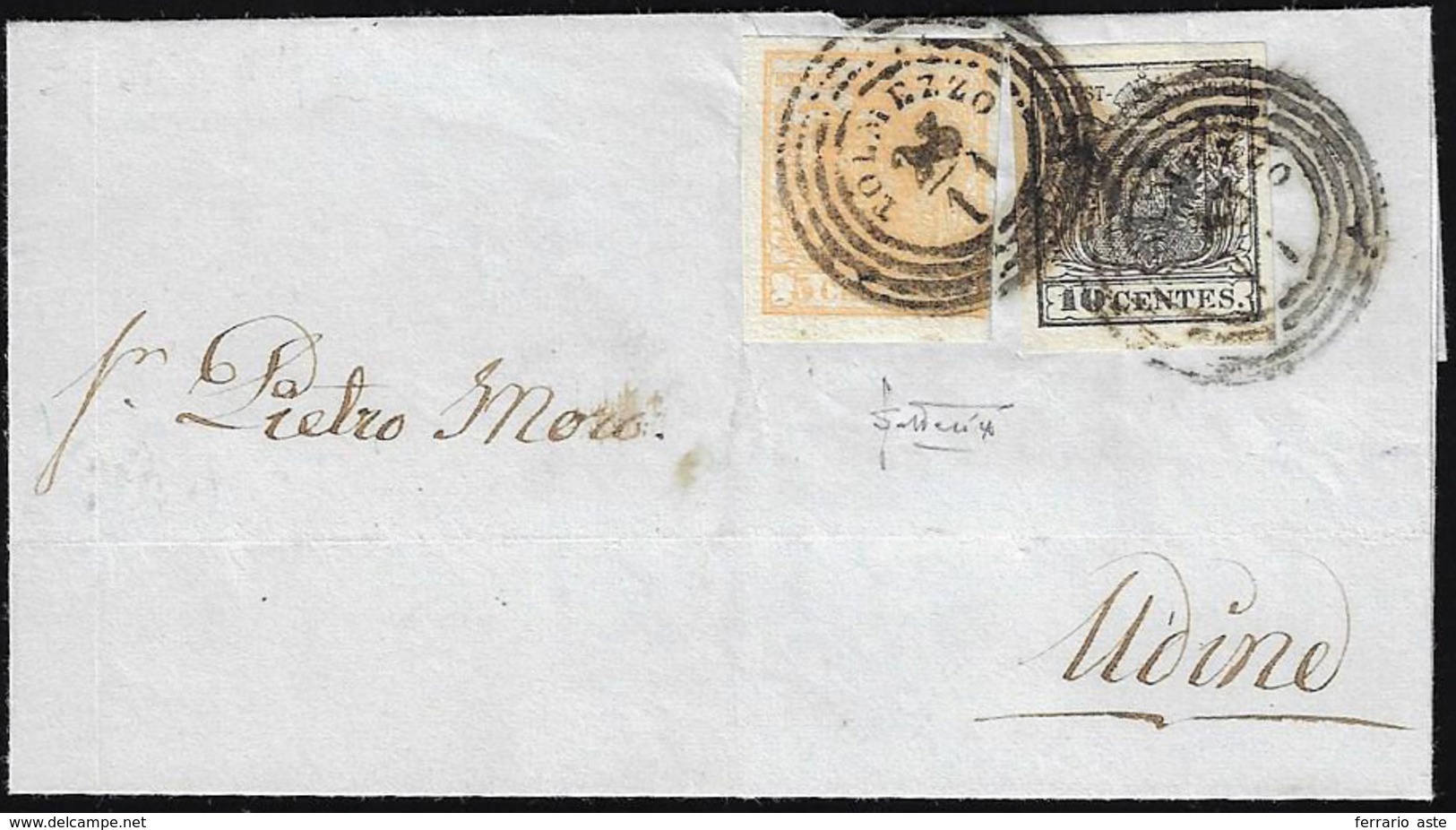 1851 - 5 Cent. Giallo Ocra, Stampa Recto-verso, Controstampa Capovolta, 10 Cent. Nero, Carta A Mano ... - Lombardo-Venetien
