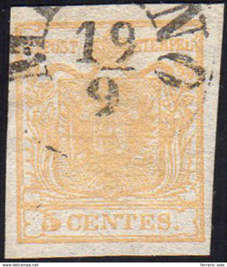 1851 - 5 Cent. Giallo Ocra, Stampa Recto-verso, Controstampa Dritta (13A), Perfetto, Usato A Milano ... - Lombardo-Venetien