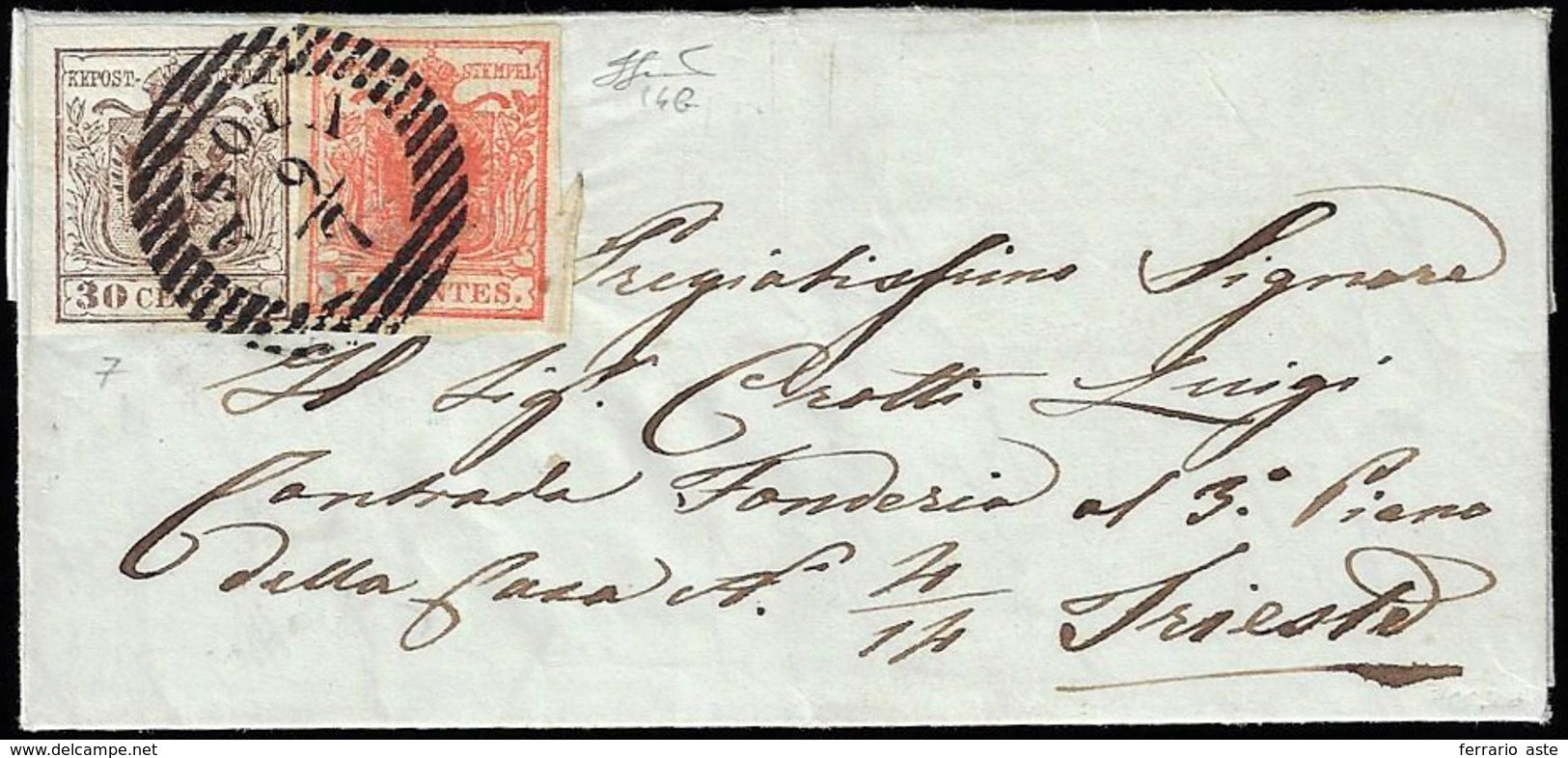 1851 - 15 Cent. Rosso Vermiglio Intenso, Carta A Coste Verticali, 30 Cent. Bruno, I Tipo, Carta A Ma... - Lombardy-Venetia