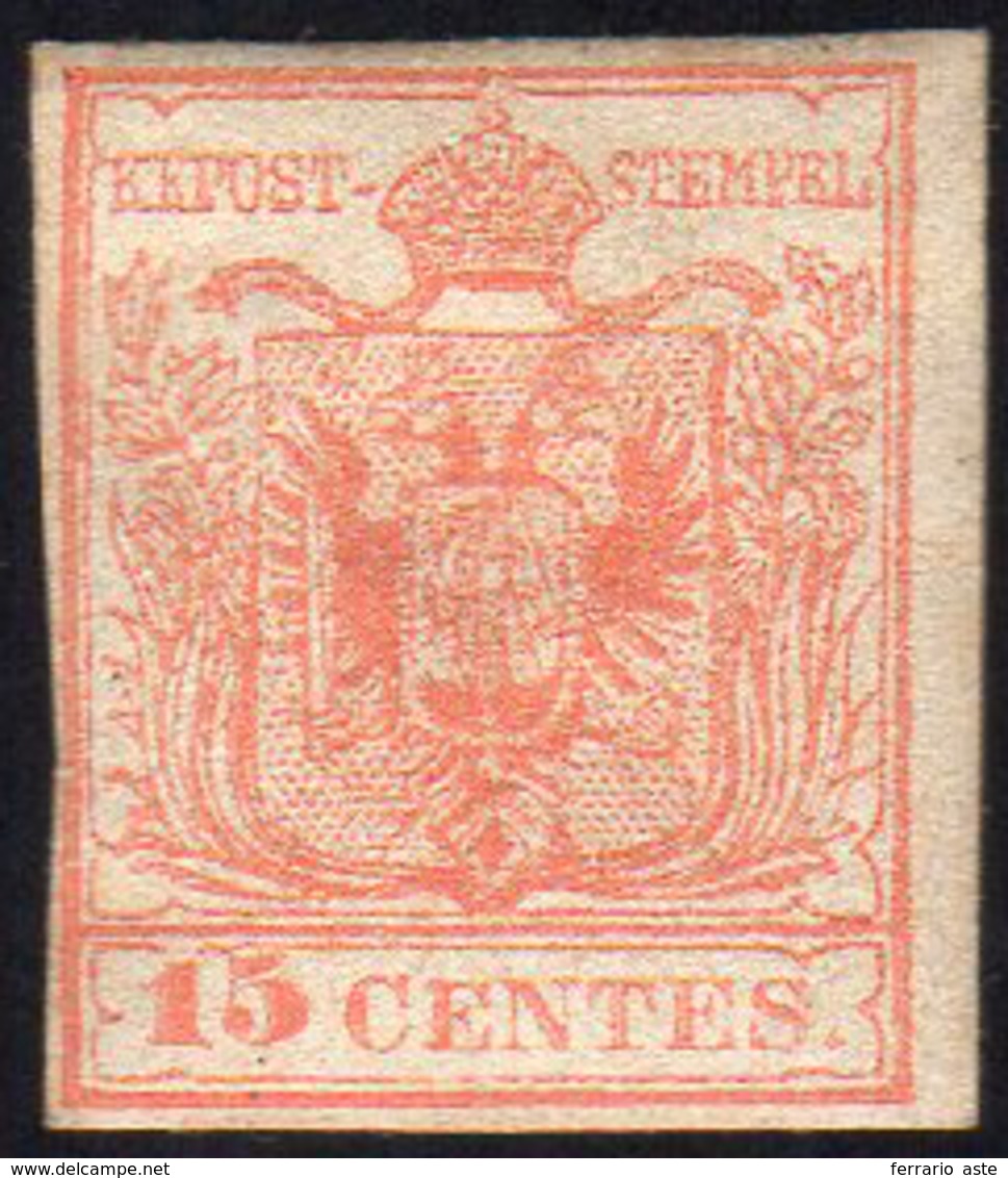 1854 - 15 Cent. Rosso Vermiglio, Carta A Macchina (20), Gomma Originale, Ottimo Stato. Cert. Royal P... - Lombardo-Venetien