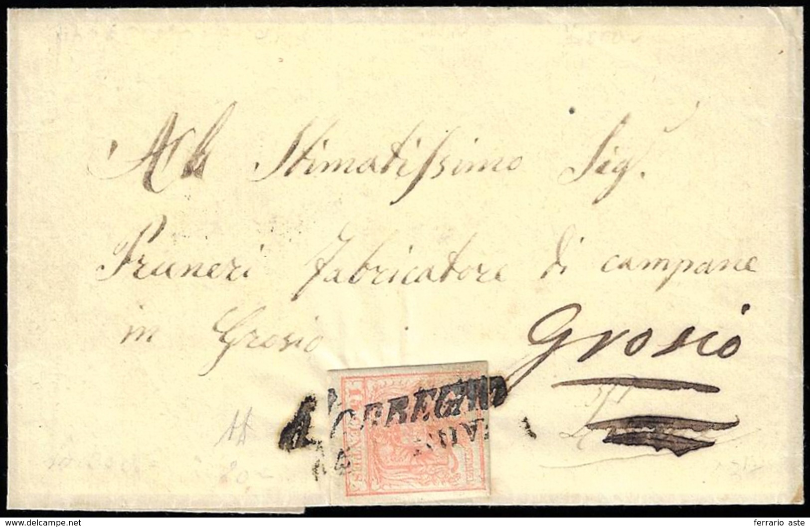1854 - 15 Cent. Rosso Vermiglio, Carta A Macchina (20), Perfetto, Su Sovracoperta Di Lettera Da Morb... - Lombardo-Venetien