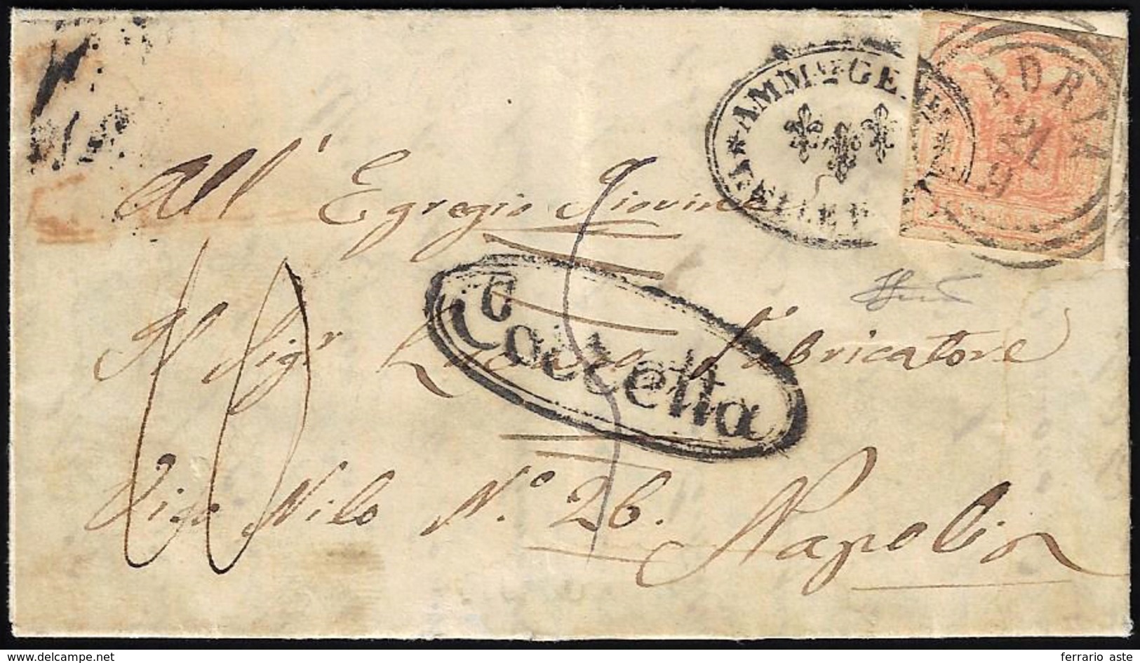 1856 - 15 Cent. Vermiglio, Carta A Macchina (20), Perfetto, Su Lettera Da Adria 21/9/1856 A Napoli, ... - Lombardy-Venetia