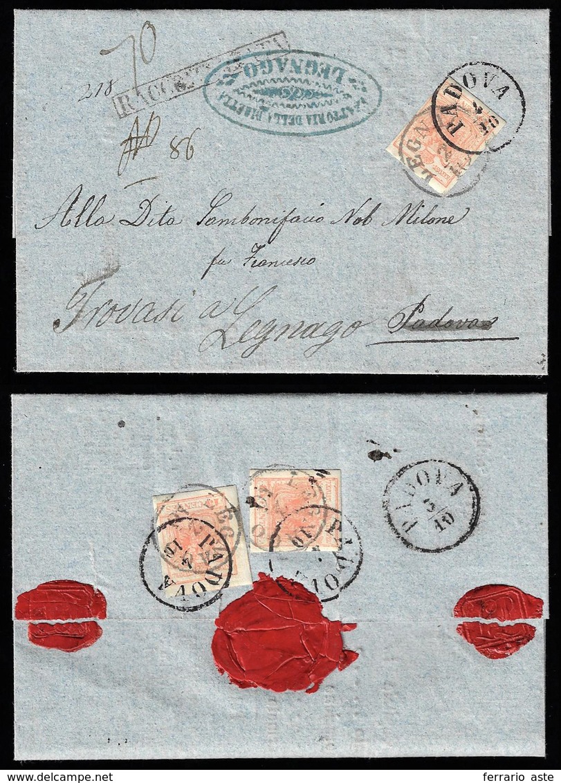 1858 - 15 Cent. Rosa Salmone, Carta A Macchina (20d), Tre Esemplari Recto/verso, Perfetti, Su Letter... - Lombardo-Venetien