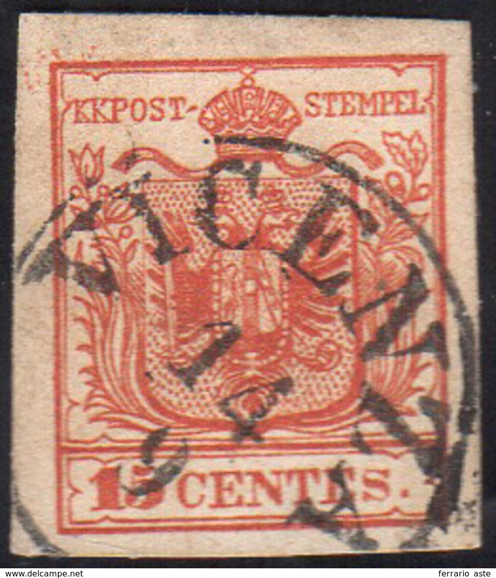 1853 - 15 Cent. Rosso Brunastro, Falso Per Posta Di Verona (F1b), Perfetto, Usato A Vicenza 14/9. Be... - Lombardo-Venetien