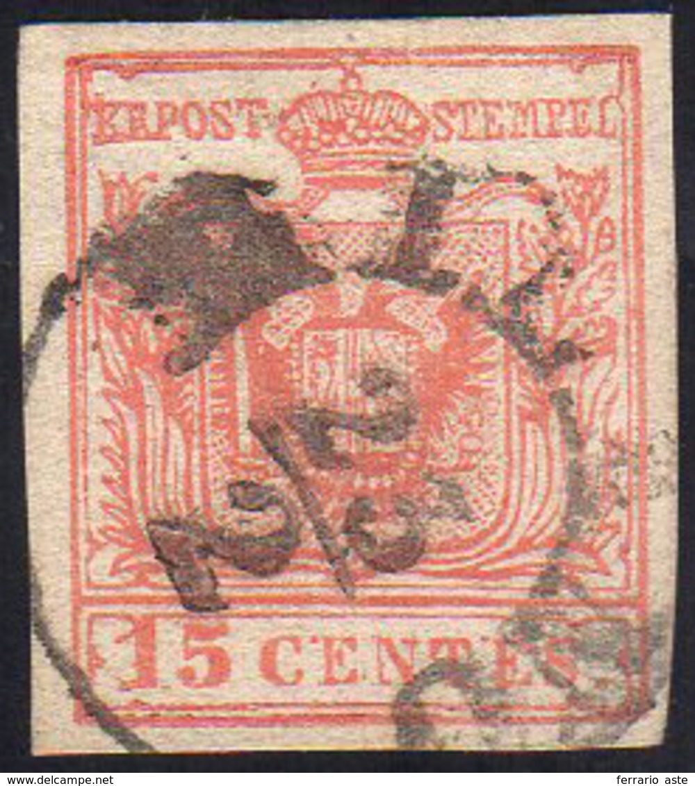 1857 - 15 Cent. Rosso Vermiglio, Falso Per Posta Di Milano I Tipo, (F3a), Perfetto, Usato A Milano 2... - Lombardo-Venetien