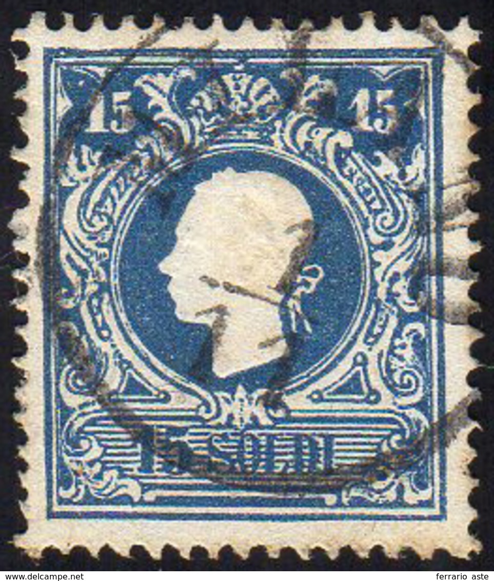 1858 - 15 Soldi Azzurro, I Tipo (27), Perfetto, Usato A Milano 1/1/1858, Primo Giorno D'emissione. R... - Lombardo-Venetien