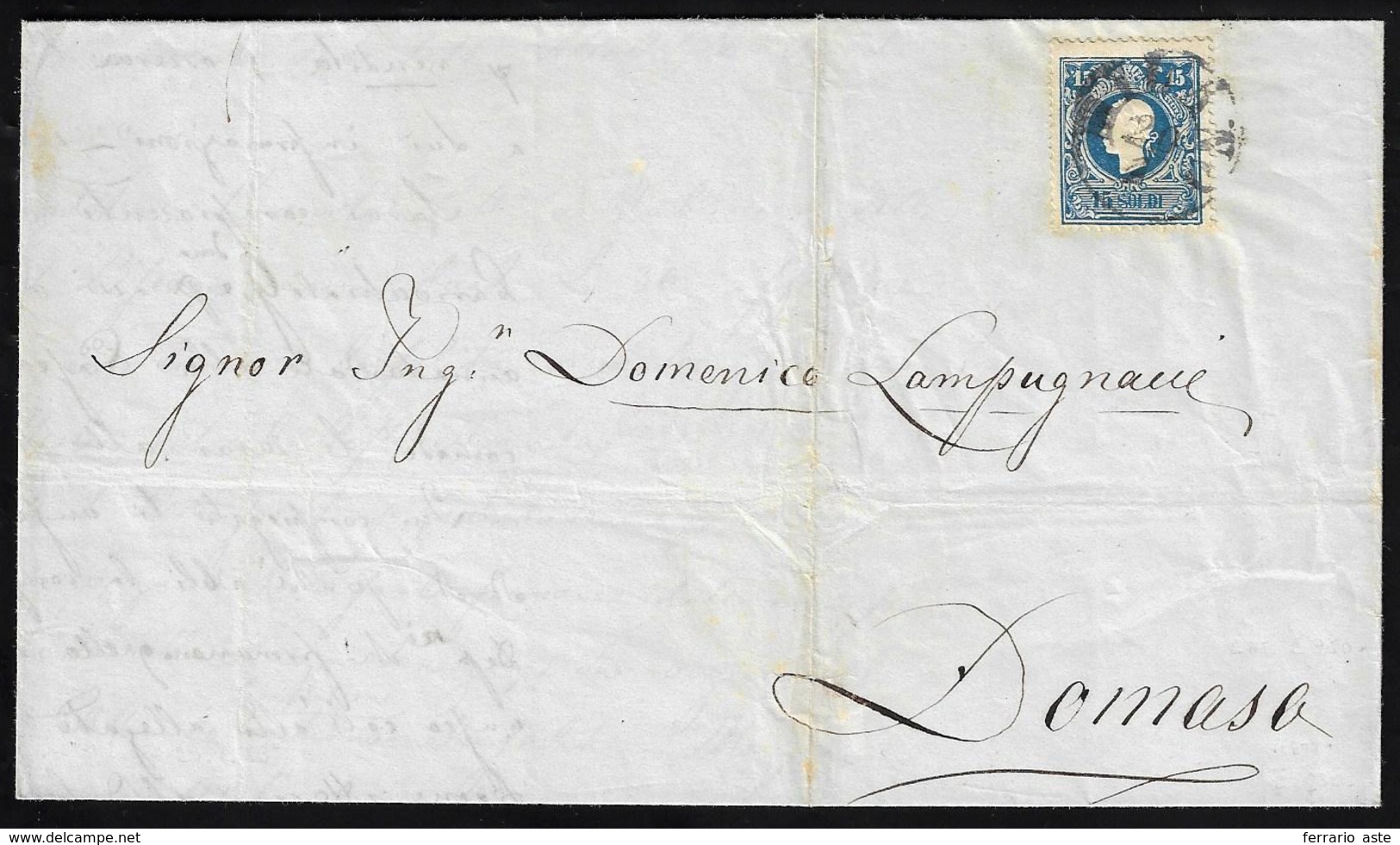 1859 - 15 Soldi Azzurro, I Tipo (27), Perfetto, Su Lettera Da Milano 20/1/1859 A Domaso.... - Lombardo-Venetien