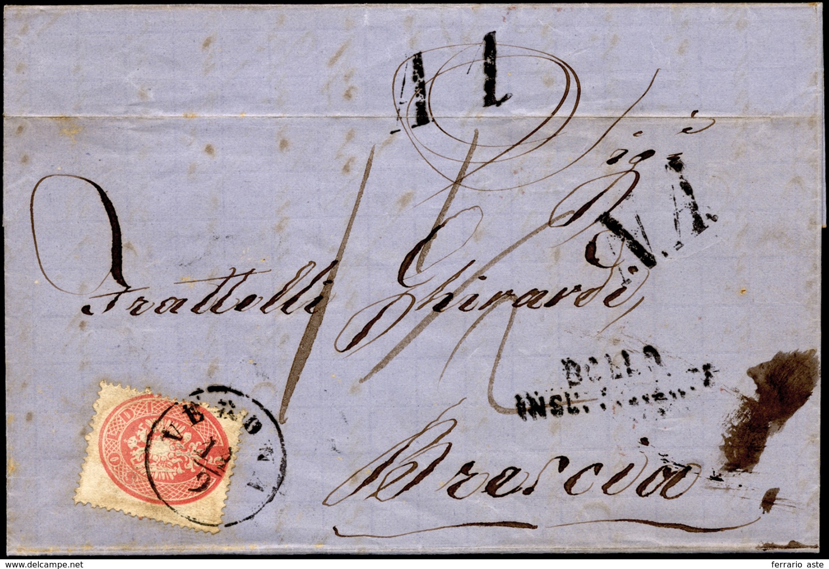 1863 - 5 Soldi Rosa, Dent. 14 (38), Perfetto, Su Lettera Da Verona 14/9/1863 A Brescia, Bolli "bollo... - Lombardo-Venetien