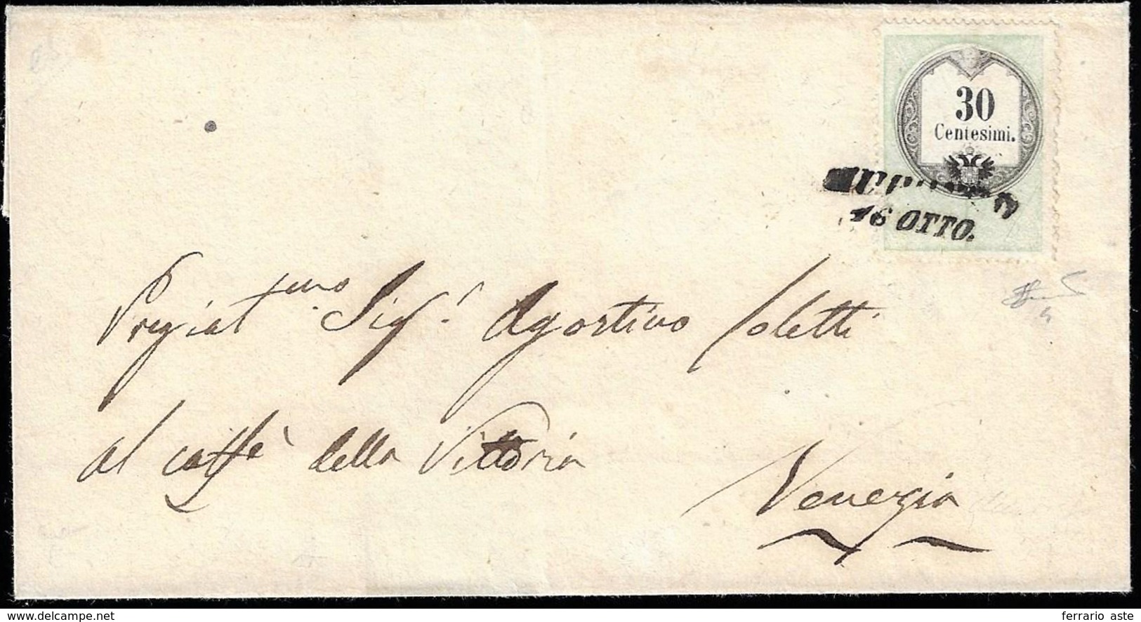 1854 - 30 Cent. Marca Da Bollo Tipografica (4), Perfetto, Su Sovracoperta Di Lettera Da Auronzo 16/1... - Lombardy-Venetia