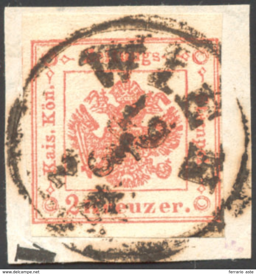 1859 - 2 Kr. Vermiglio (3), Perfetto, Usato Su Frammento A Vienna 12/3, In Austria. Bello E Raro! Ce... - Lombardy-Venetia