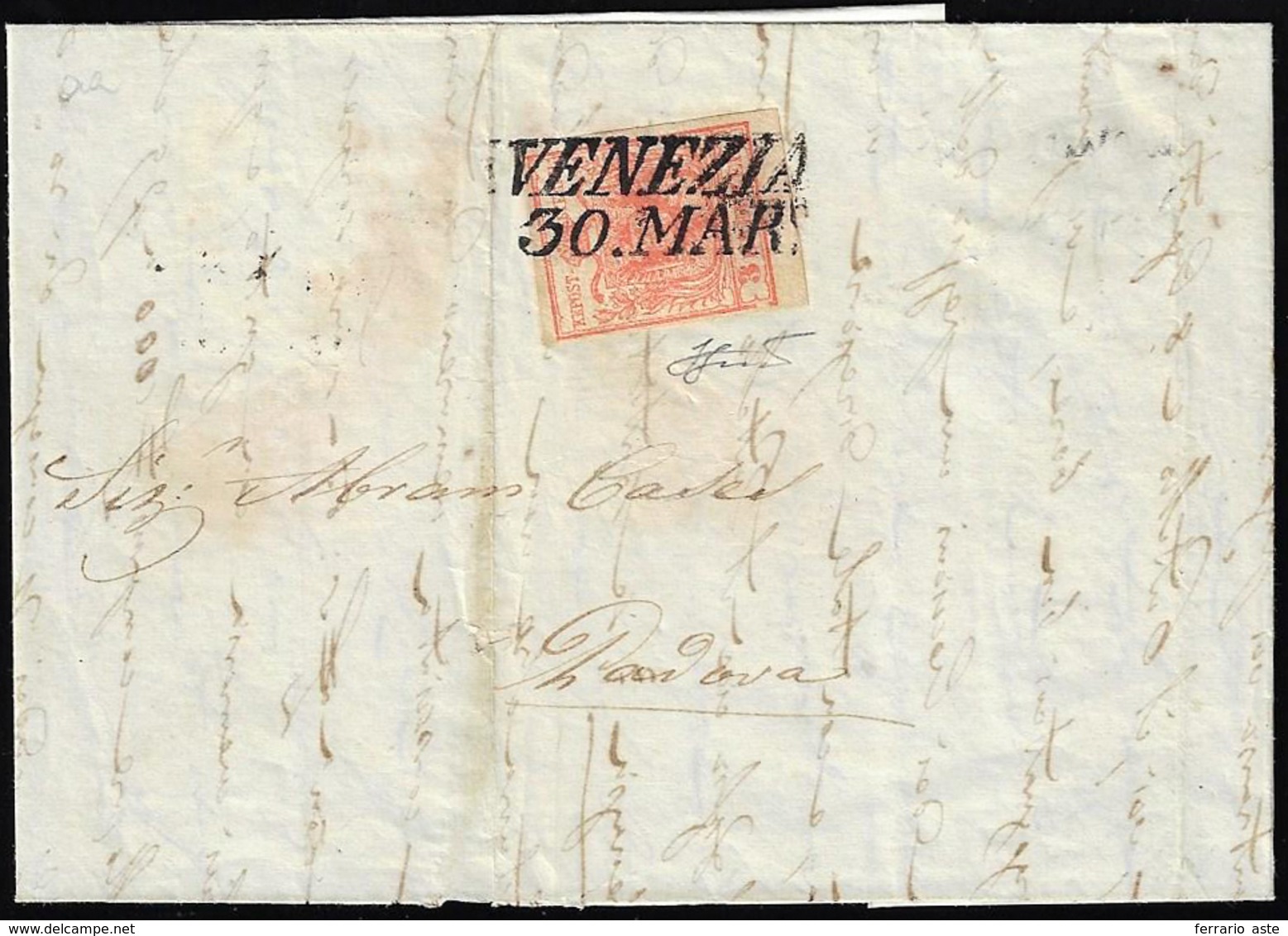 1851 - 3 Kr. Rosso (Austria 3), Bella Varietà Di Clichè, Perfetto, Su Lettera Da Venezia 30/3/1851 (... - Lombardy-Venetia