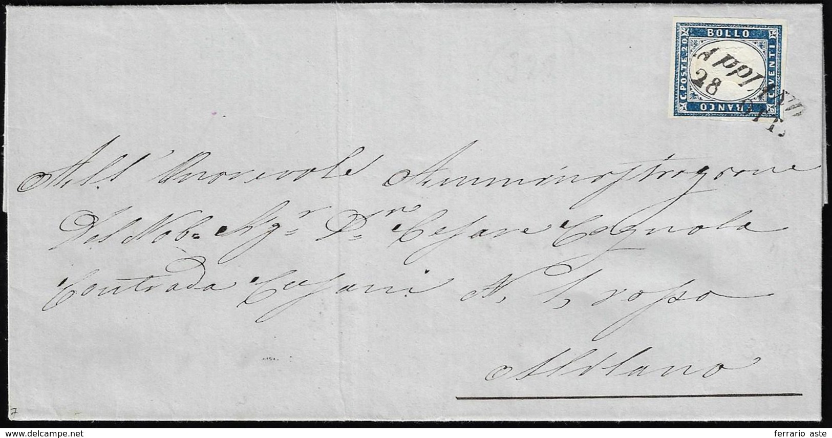 APPIANO, SI Punti 7 - 20 Cent. (Sardegna 15Ca), Perfetto, Su Lettera Del 28/10/1861 Per Milano.... - Lombardo-Venetien