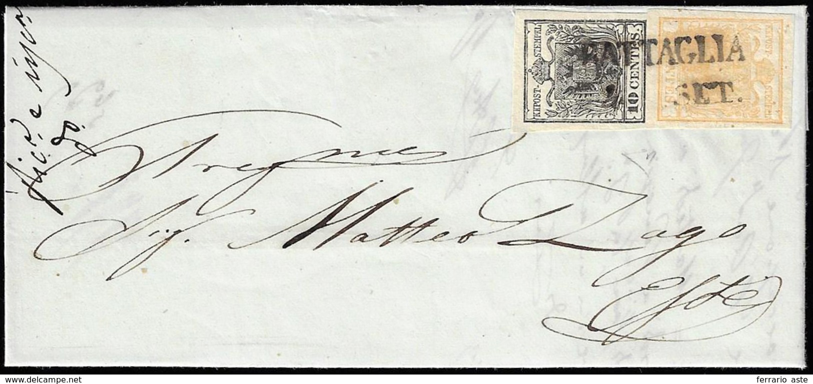 BATTAGLIA, SD Punti 5 - 5 Cent. Giallo Ocra, 10 Cent. Nero (1,2), Perfetti, Su Lettera Del 4/9/1853 ... - Lombardo-Venetien