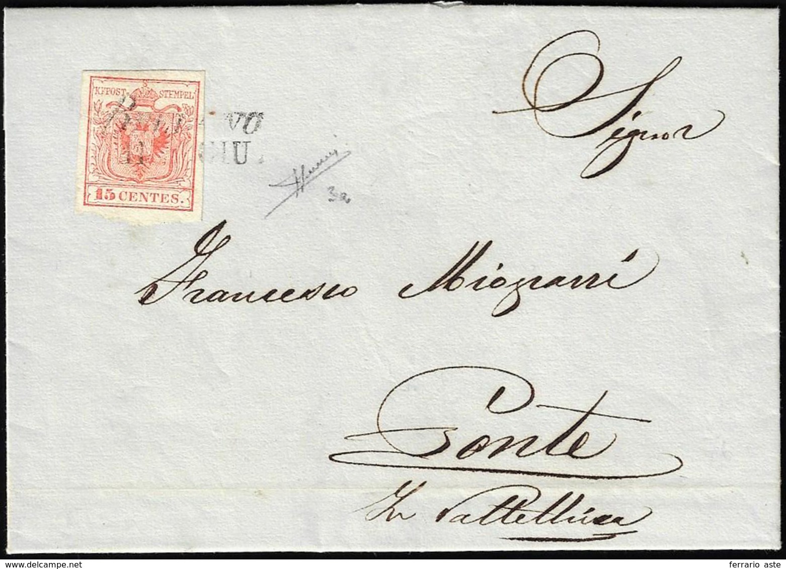BELLANO, SI Ig Punti 6 - 15 Cent. (3a), Perfetto, Su Lettera Dell'11/6/1850, Primo Mese D'uso, A Pon... - Lombardo-Venetien