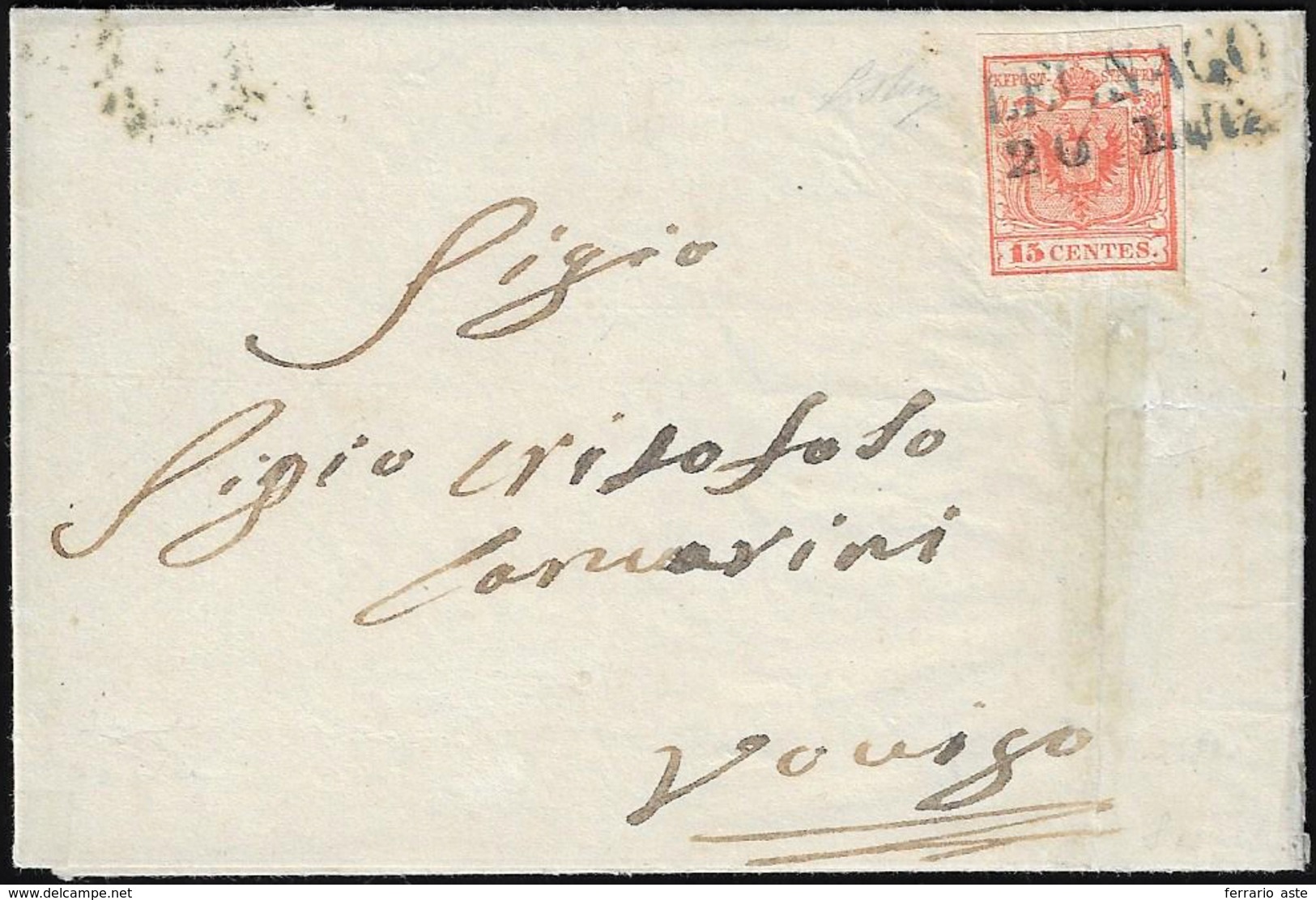 LEGNAGO, SD Azzurro Punti 12 - 15 Cent. (3a), Perfetto, Su Lettera Del 20/7/1850 Per Rovigo. Rara. C... - Lombardo-Venetien