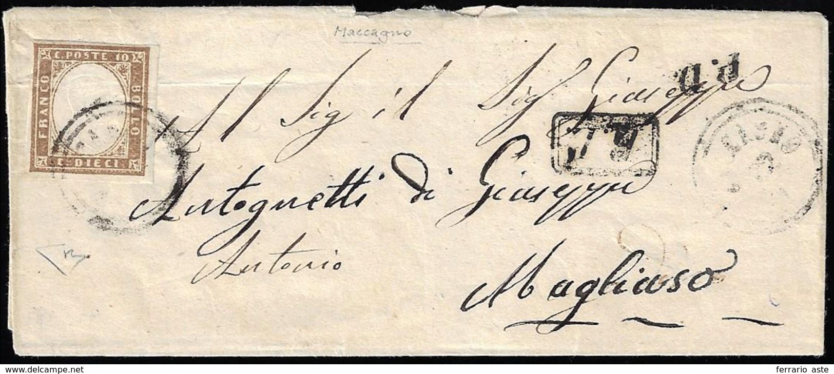 MACCAGNO, C2 Punti 11 - 10 Cent. (Sardegna 14Ba), Perfetto, Su Sovracoperta Di Lettera Del 22/1/1861... - Lombardy-Venetia