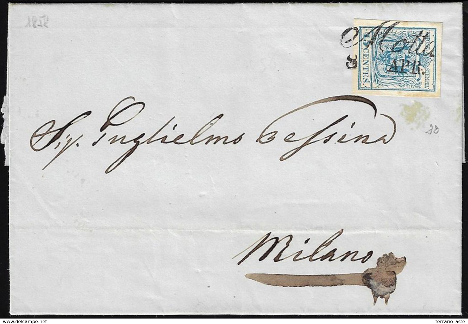 MOTTA, Cor - 45 Cent. (22), Perfetto, Su Lettera Dell'8/4/1858 Per Milano. Rara, Una Delle Tre Lette... - Lombardo-Venetien