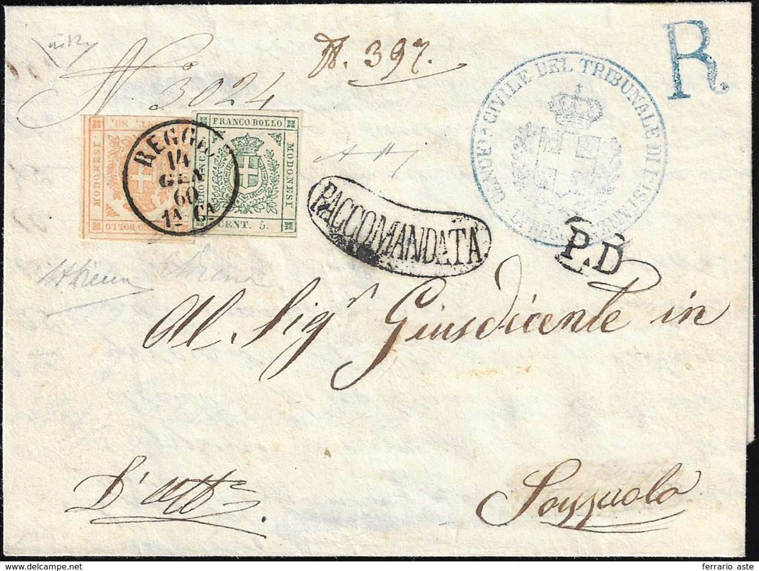1860 - 80 Cent. Bistro Arancio, 5 Cent. Verde (18,12), Perfetti, Su Fresca Raccomandata In Tariffa D... - Modena