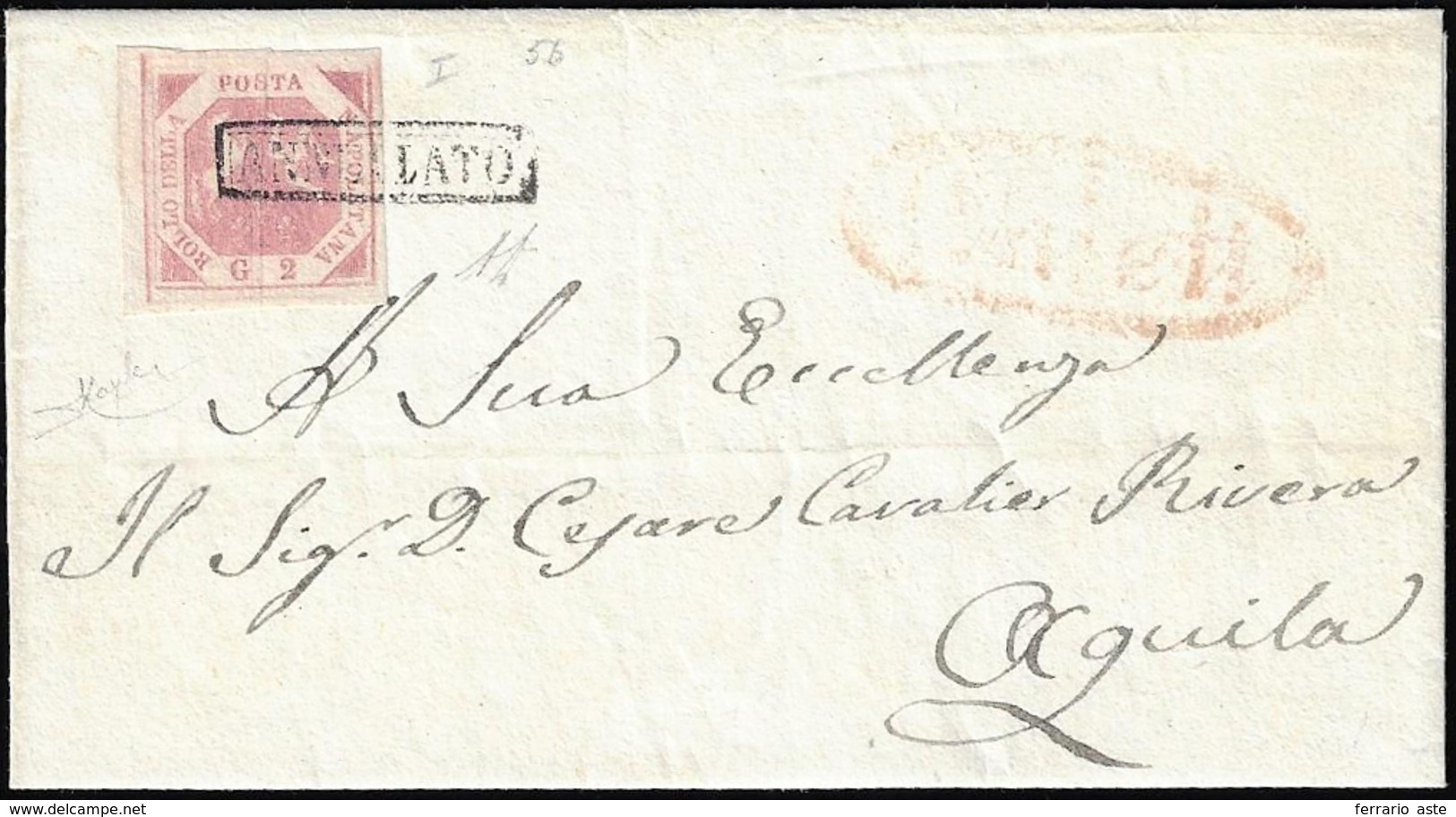 1858 - 2 Grana Lilla Rosa, I Tavola, Senza Filigrana (5b), Bordo Di Foglio, Perfetto, Su Sovracopert... - Naples