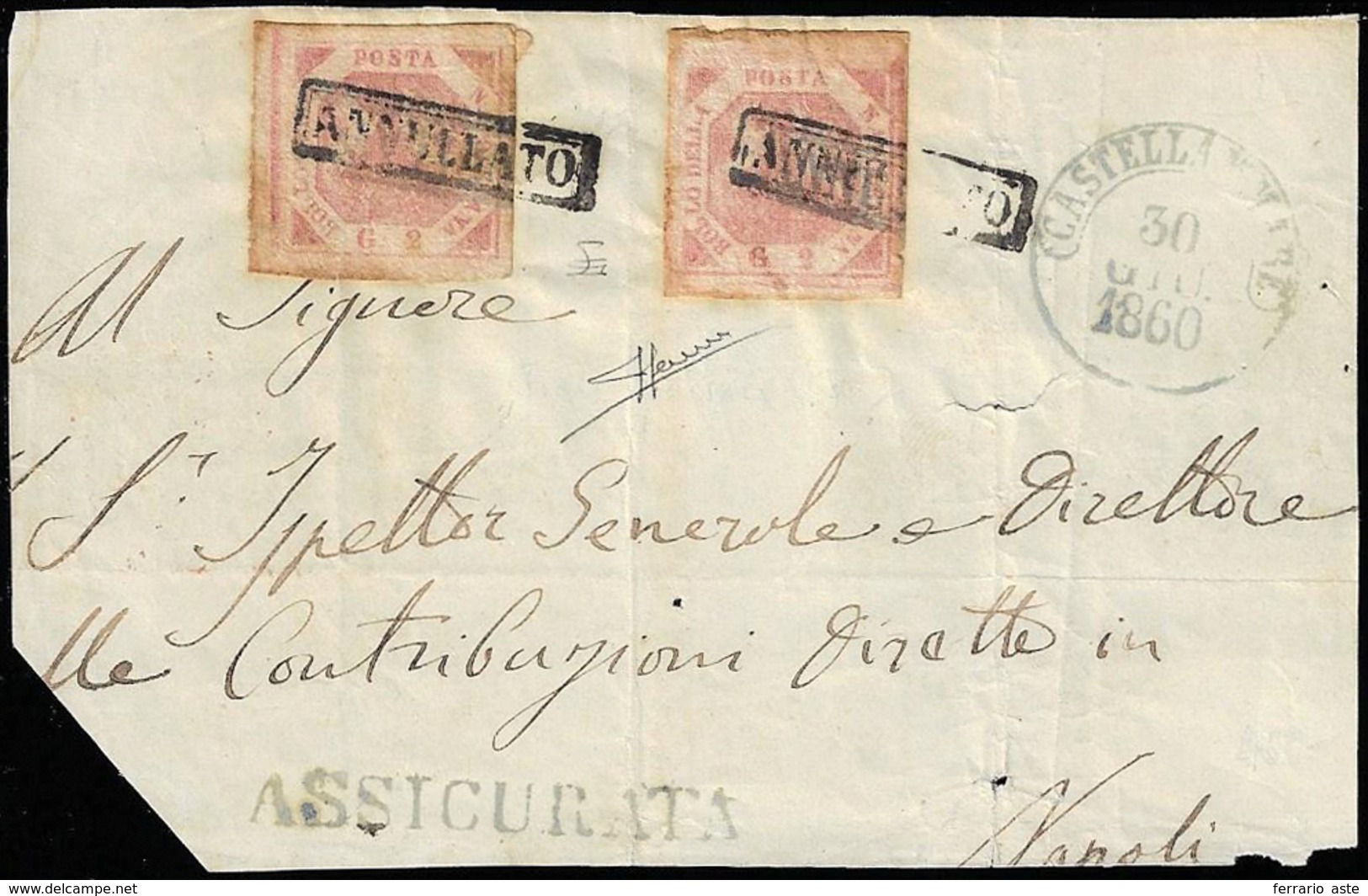 1860 - 2 Grana Rosa Carminio, I Tavola (5d), Ottimo Stato, Entrambi Riutilizzati In Frode Postale Su... - Naples