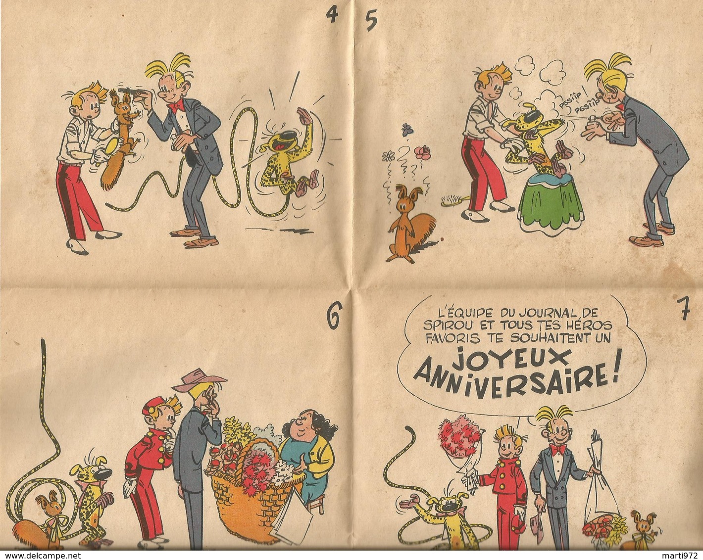 Carte Anniversaire Dépliant Pour Abonné Années 1950 Franquin Spirou Fantasio Spip Marsupilami - Cartes Postales