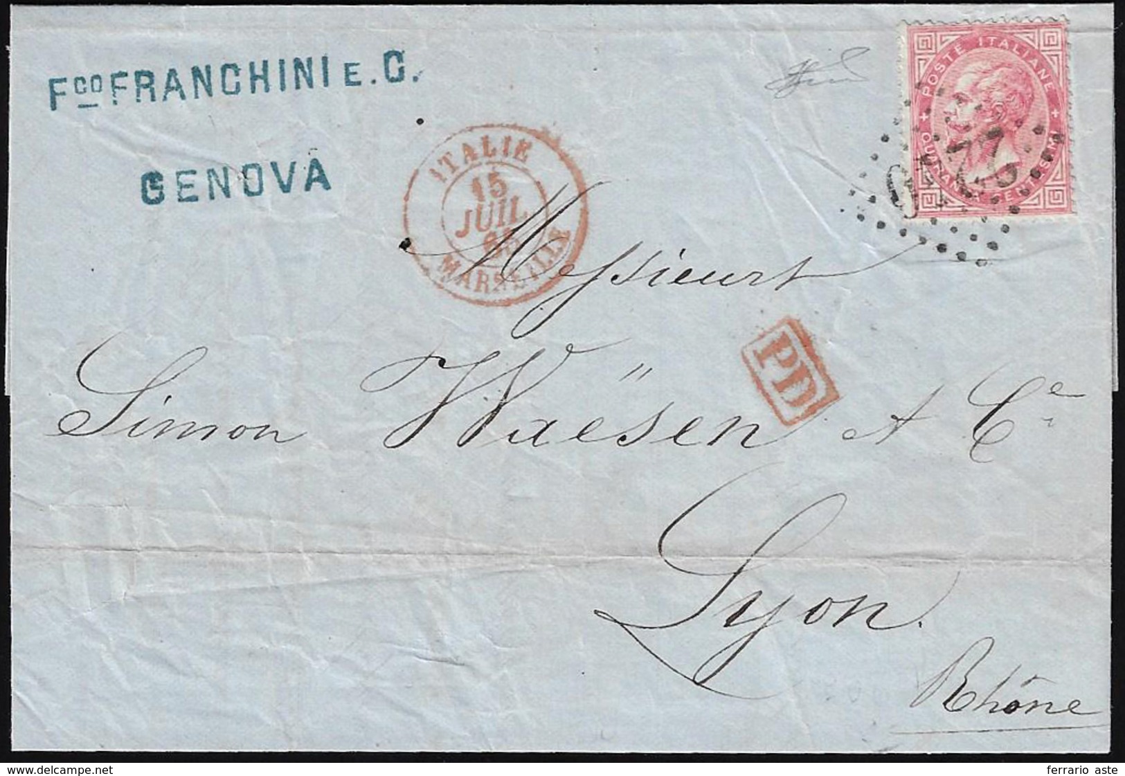 1865 - MARSIGLIA, 2240 Punti Piccoli Con Cifre Grandi Punti 6 - 40 Cent. De La Rue (L20), Su Lettera... - Non Classés